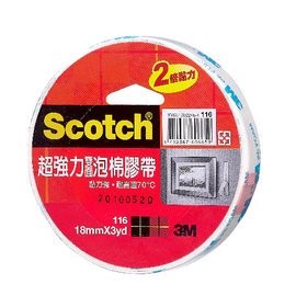 3M Scotch 116 超強力雙面泡棉膠帶(18mm*3yd)